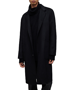 Allsaints Stano Button Front Overcoat In Black