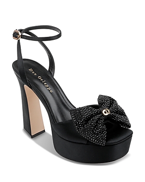 Shop Dee Ocleppo Women's Maui Square Toe Rhinestone Accented Bow High Heel Platform Sandals In Black Satin