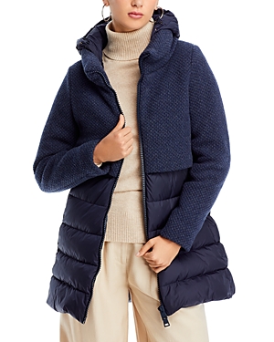 Herno Knit Overlay Puffer Coat In Navy
