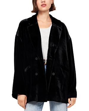 Joie Remo Double-breasted Velvet Blazer In Caviar