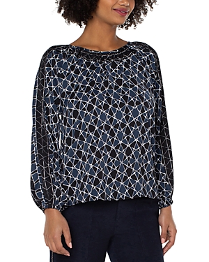 Shop Liverpool Los Angeles Shirred Long Sleeve Blouse In Stargazing
