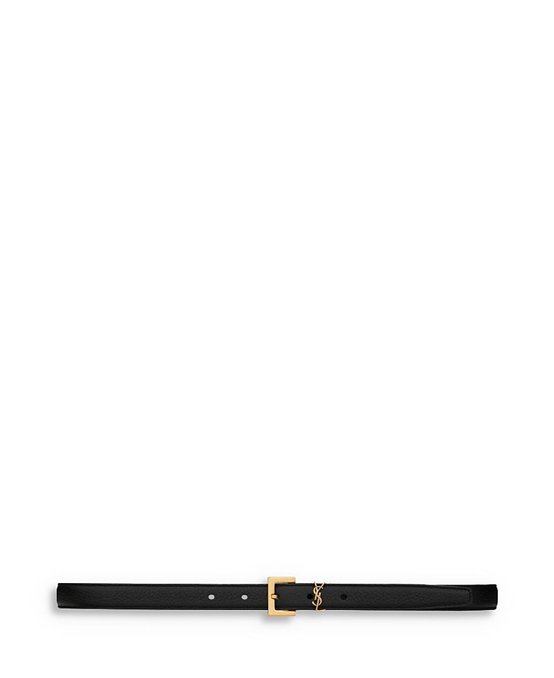 Saint Laurent Cassandre Thin Belt with Square Buckle in Grained Leather