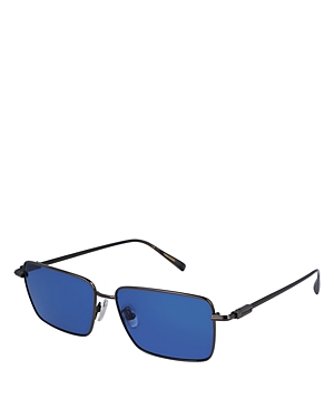 Shop Ferragamo Prisma Rectangular Metal Sunglasses, 57mm In Gray/blue Solid