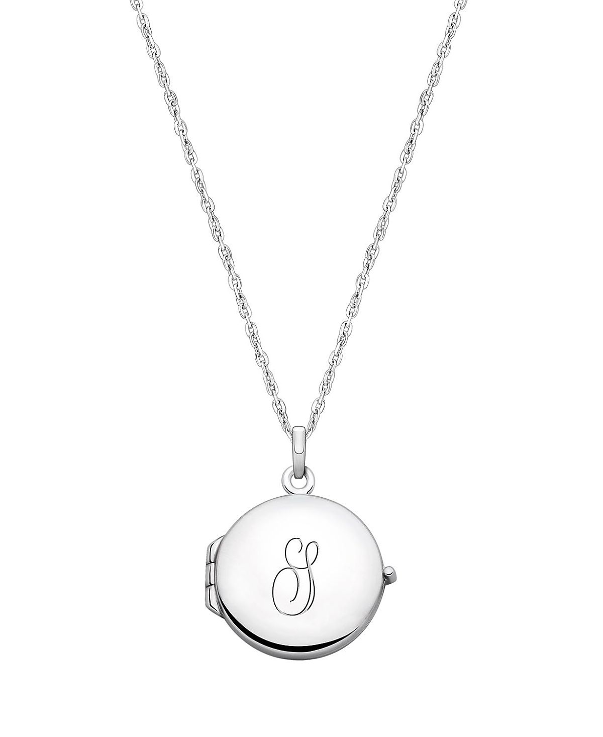 Tiny Blessings Girls' Sterling Silver Round Locket & Engraved Initial 14-16" Necklace - Children