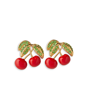 Jewelry Cherry Cubic Zirconia & Enamel Earrings in 18K Gold Plated