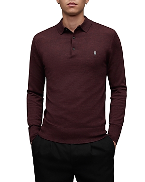 Allsaints Mode Merino Long Sleeve Polo Shirt In Mars Red