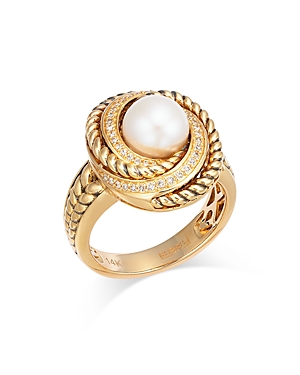 Bloomingdale's Cultured Freshwater Pearl & Diamond Swirl Ring In 14k Yellow Gold In White/gold