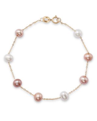 Bloomingdales Multicolor Cultured Freshwater Pearl Station Bracelet in 14K Gold