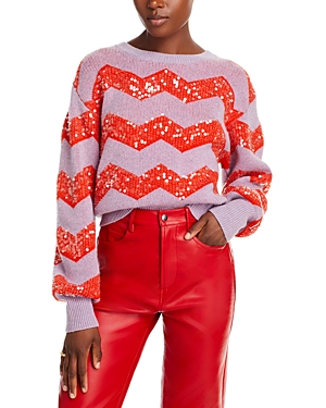 Sequin Chevron Stripe Crewneck Sweater