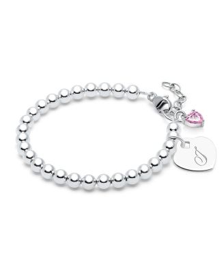  Children's Sterling Silver 4mm Beads & Engraved Initial Girls' 6.25" Bracelet