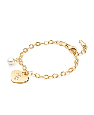 Tiny Blessings Girls' 14k Gold Classic Charm Bracelet & Engraved Initial 6.25 Bracelet - Baby, Little Kid, Big Kid In 14k Gold - C