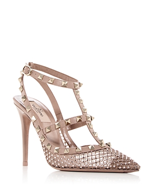 Valentino Women's Ankle Strap Pointed Toe Pumps In Rose Canne