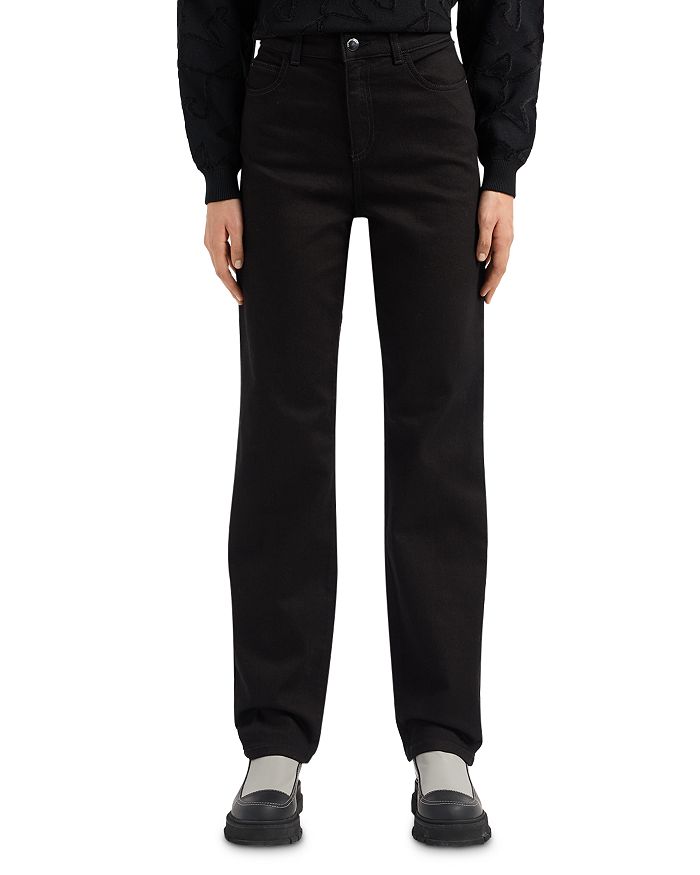 Emporio Armani High Rise Straight Leg Jeans in Solid Black | Bloomingdale's