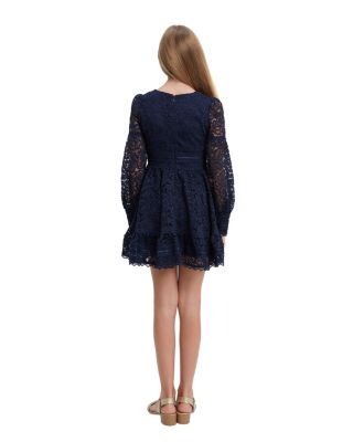 knee length dresses for ladies Bardot Remy Lace Mini Dress in Blue – TrenLend main image 1