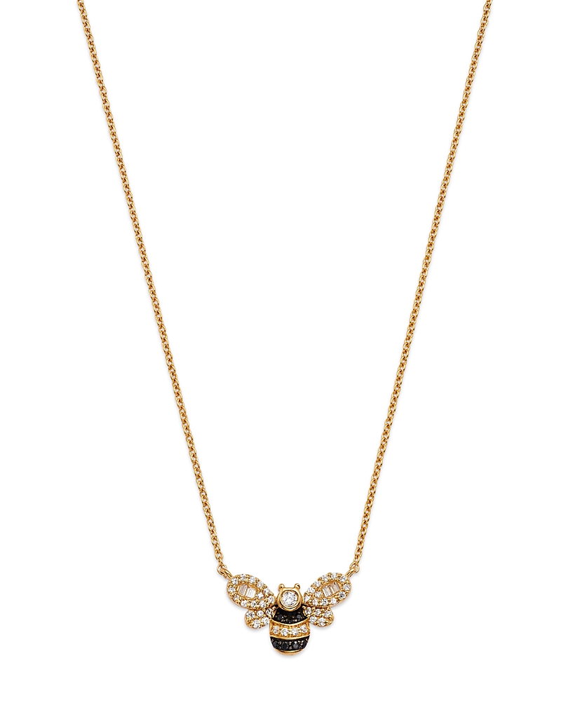 Bloomingdale's Black & White Diamond Bumblebee Necklace In 14k Yellow Gold, 0.25 Ct. T. W. In Black/gold