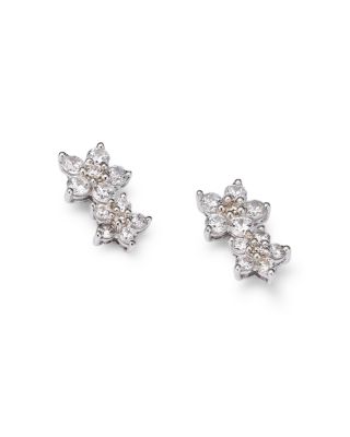 Diamond Double Flower Stud Earrings in 14K White Gold, 0.50 tcw