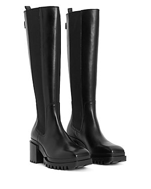 Allsaints Natalia Knee High Leather Boots In Black