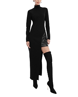 Shop Bcbgmaxazria Ponte Knit & Faux Leather Midi Dress In Black
