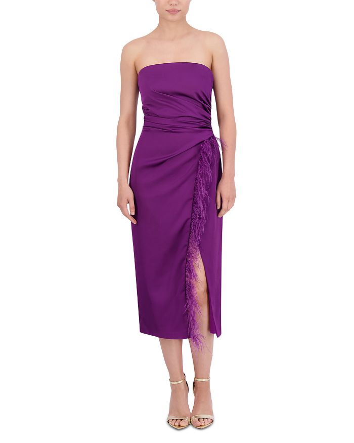 BCBGMAXAZRIA Strapless Feather Trim Dress Bloomingdale's