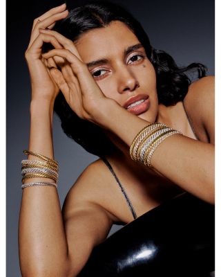 Sculpted Cable Bangle Bracelet in 18K White Gold with Diamonds, 6.2mm