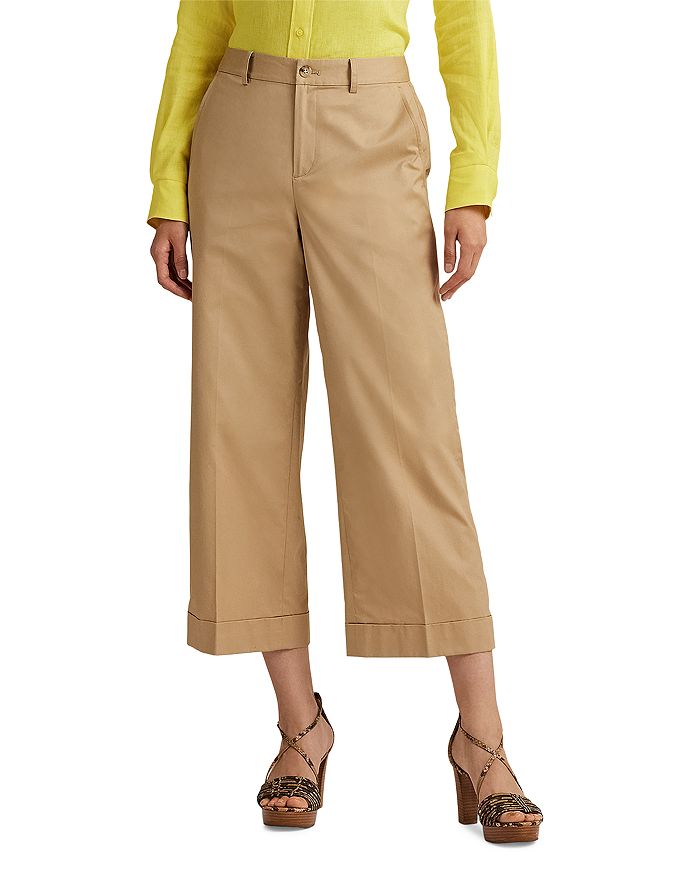 Lauren Ralph Lauren Womens Plus Wool Blend Cropped Wide Leg Pants Brown 16