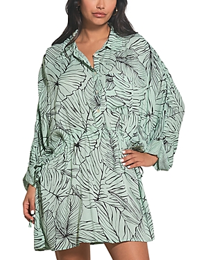 Elan Printed Collared Shirt Dress In Sage Black