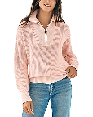 Shop Faherty Sunwashed Half Zip Sweater In Peach Whip
