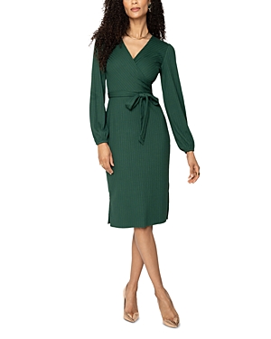 Shop Leota Lysette Dress In Rib Knit Dark Green