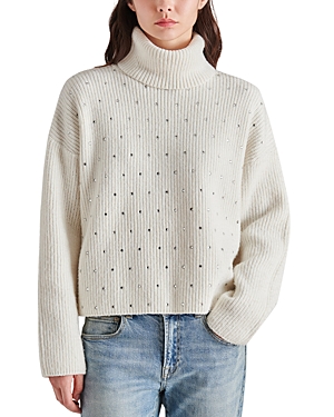 Shop Steve Madden Astro Crystal Turtleneck Sweater In Whisper White