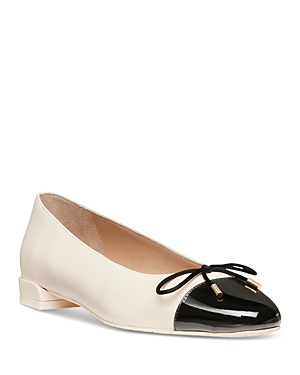 Stuart Weitzman Sleek Cap Toe Bow Flat In Seashell/black