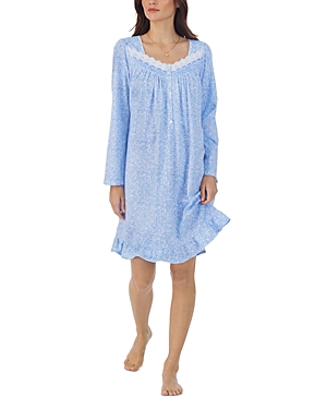 Shop Eileen West Cotton Long Sleeve Short Nightgown In Peri/flo