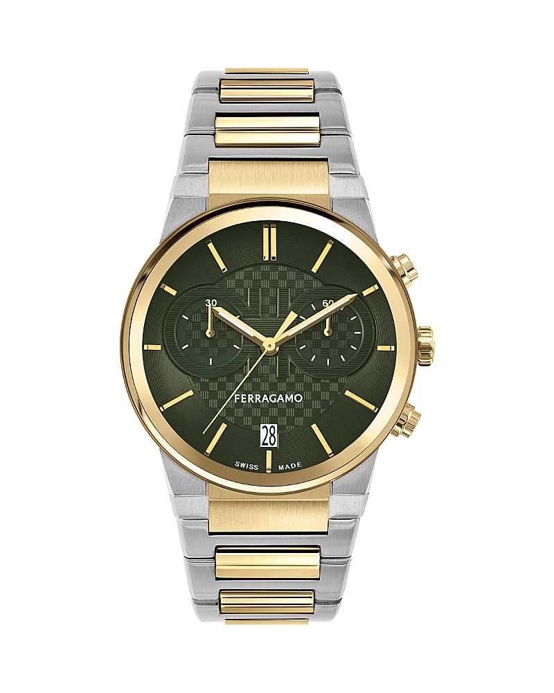 Ferragamo Sapphire Chrono Bracelet Watch In Green/two-tone