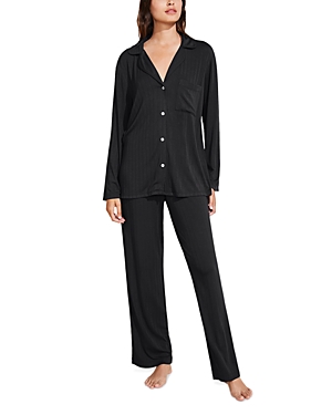 Eberjey Gisele Ribbed Long Pajama Set In Black