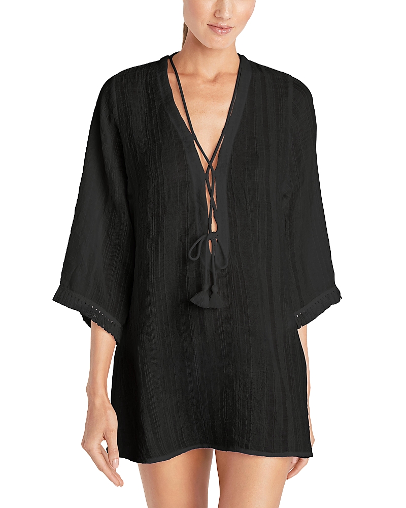 Robin Piccone Natalie Front Tie Tunic Swim Cover-up In Black