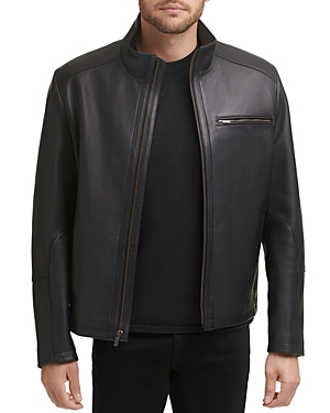 Cole Haan Leather Full Zip Jacket In Black