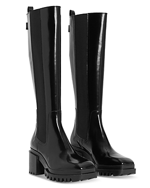 Allsaints Natalia Knee High Platform Boot In Black Shine