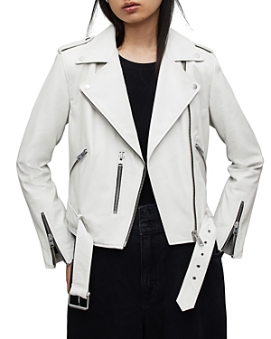 Allsaints Balfern Leather Biker Jacket In Vanilla White