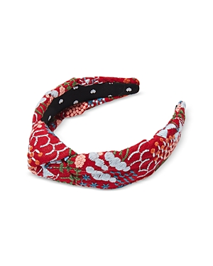 Shop Lele Sadoughi Meadow Embroidered Knotted Headband In Red/multi