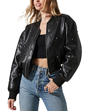 Shop Astr The Label Avianna Faux Leather Rhinestone Jacket In Black