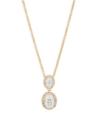 Nadri Oval Halo Drop Necklace in 18K Gold Plated or Rhodium Plated, 16