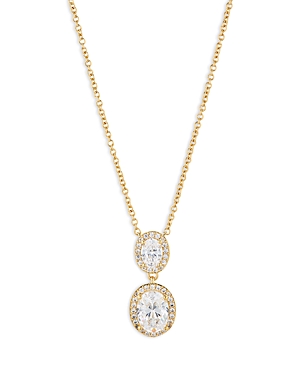 Nadri Oval Halo Drop Necklace In 18k Gold Plated Or Rhodium Plated, 16