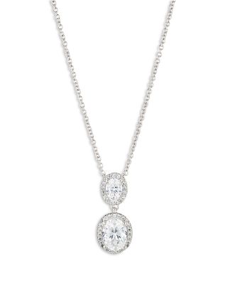 Nadri Oval Halo Drop Necklace in 18K Gold Plated or Rhodium Plated, 16