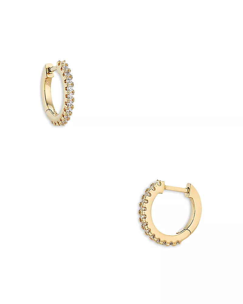 Nadri Pave Front Huggie Hoop Earrings in 18K Gold Plated or Rhodium Plated
