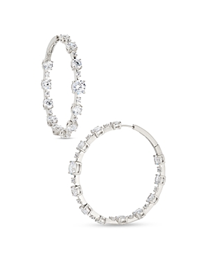 Nadri Inside Out Alternating Hoop Earrings In 18k Gold Plated Or Rhodium Plated In White