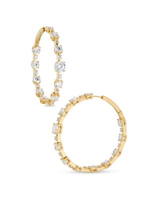 Nadri Inside Out Alternating Hoop Earrings In 18k Gold Plated Or Rhodium Plated