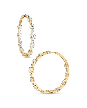 Nadri Inside Out Alternating Hoop Earrings In 18k Gold Plated Or Rhodium Plated In Gray
