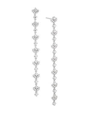 Nadri Long Linear Drop Earrings In 18k Gold Plated Or Rhodium Plated In White
