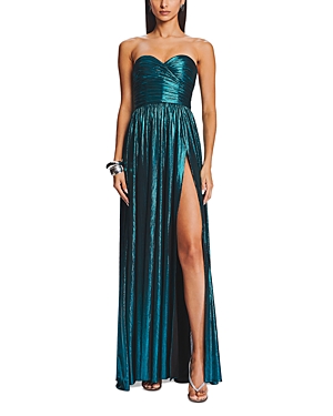 Shop Retroféte Ezri Strapless Metallic Gown In Aquamarine