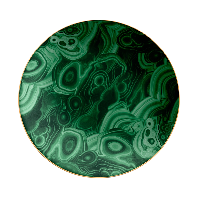 L'objet Malachite 24k Gold & Porcelain Charger & Cake Plate In Green, Gold