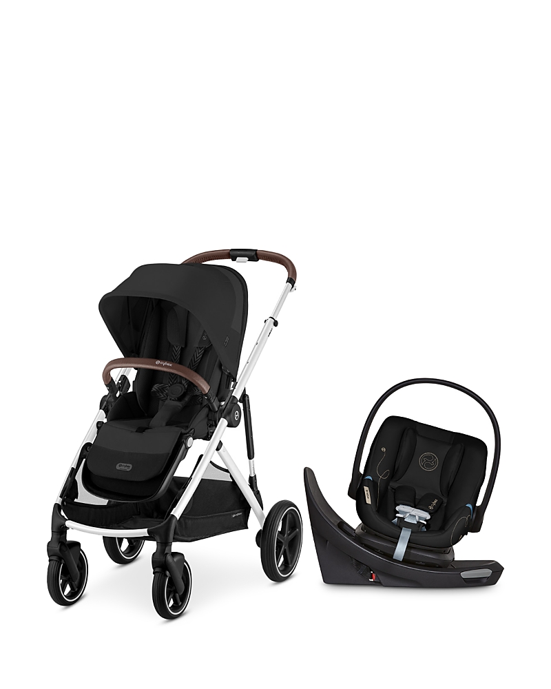 Cybex Gazelle S Single To Double Travel System Stroller + Aton G Swivel Infant Car Seat With Sensorsafe In Moon Black